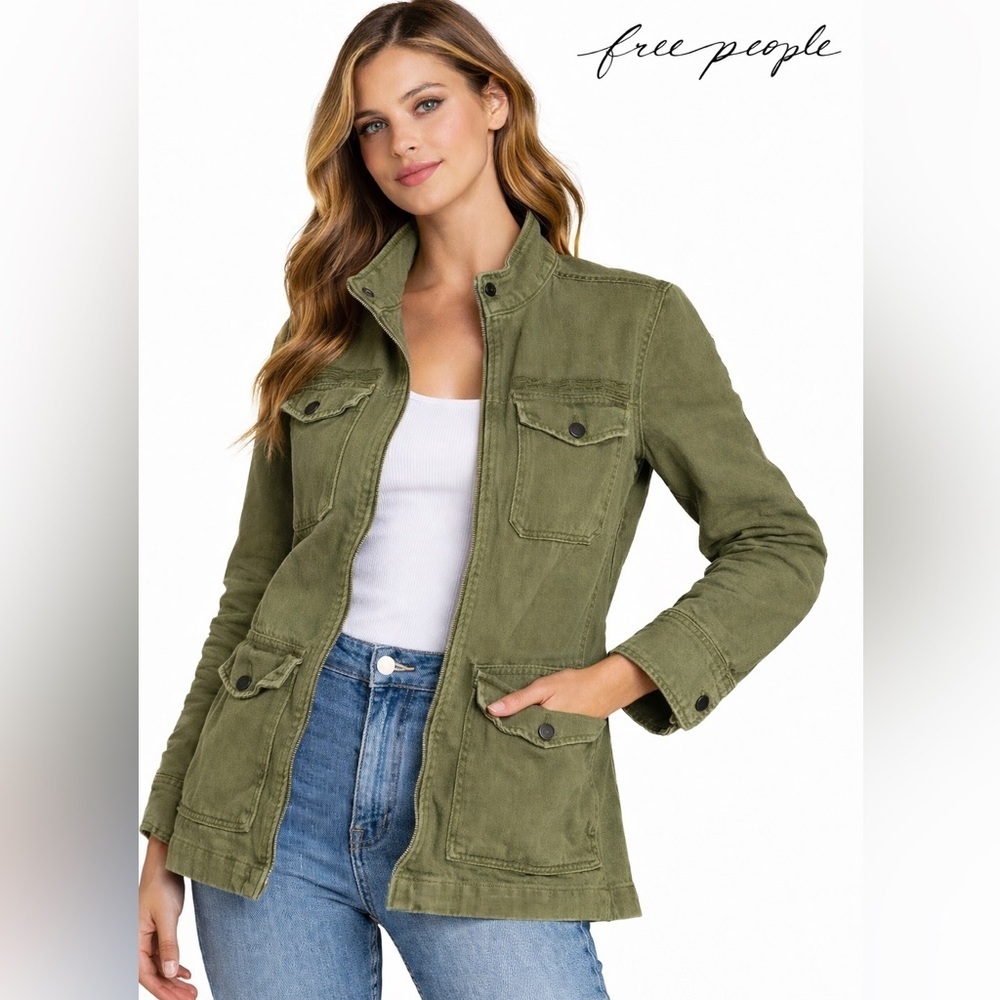 Free People Olive Green Utility Jacket Size Medium army jacket